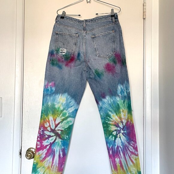 🎨 Custom Tie-Dye “Free Speech” Jeans – Boyfriend Fit – Size 8 – Summer Vibe! - Picture 5 of 6